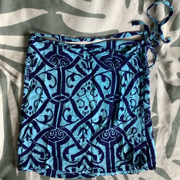 Wrap around mini skirt, 100% rayon, turquoise/ blue, One Size - Picture 1 of 4